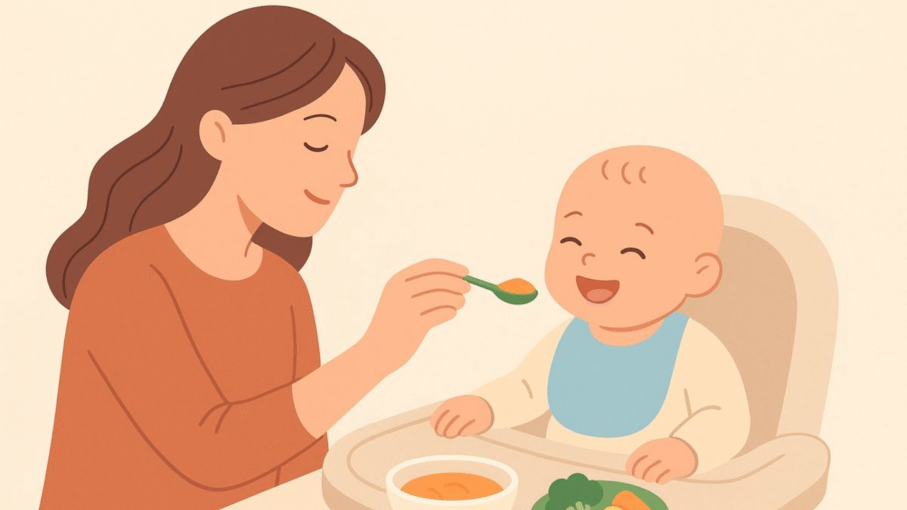 Baby food chart for 6 to 24 months with age-appropriate feeding ideas for moms.